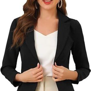 Allegra K Women's Open Front Office Work Business Casual Crop Suit Blazer Jacket